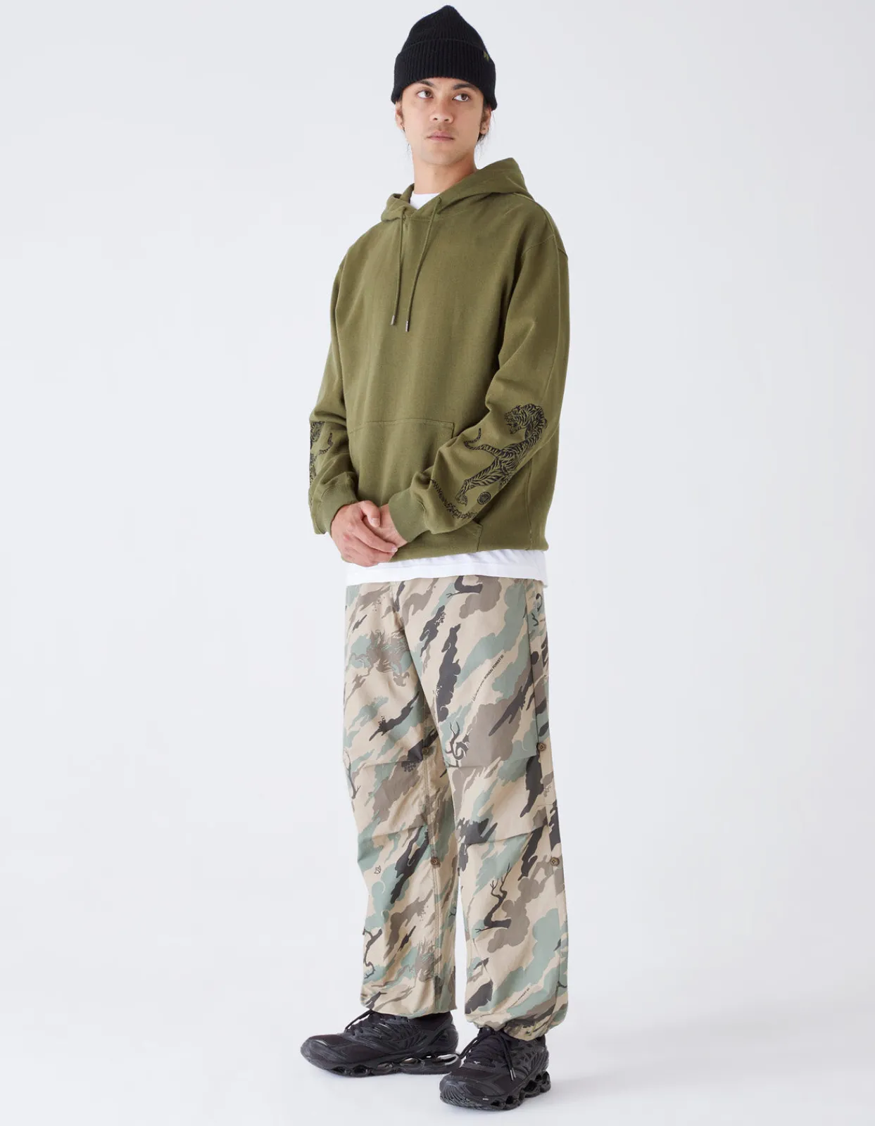 Men Maharishi 4280 Duelling Tigers Embroidered Hooded Sweat