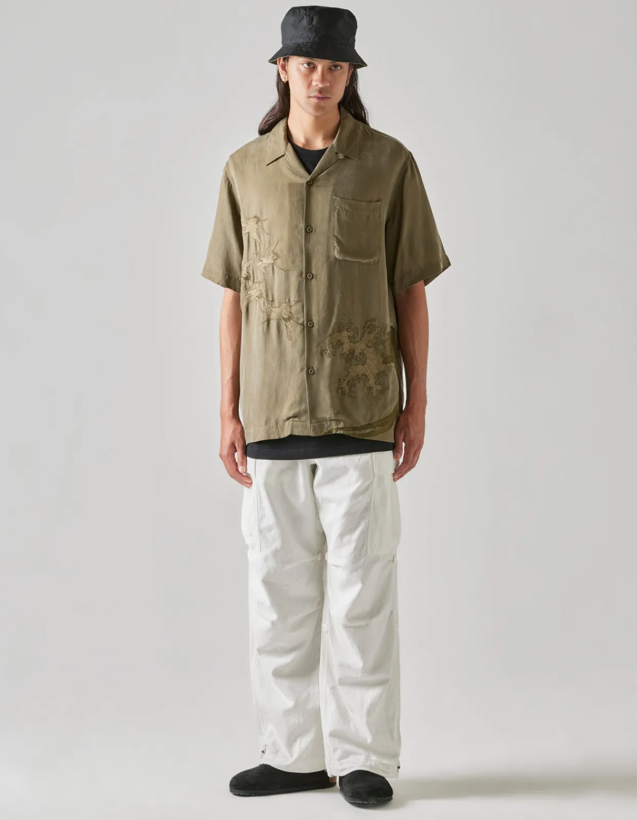 Men Maharishi 4508 Flying Cranes Embroidered Shirt