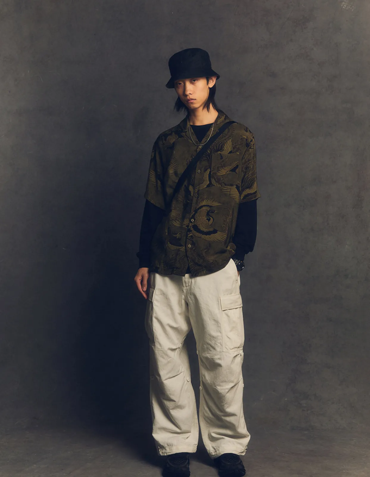 Men Maharishi 4509 Peace Cranes Camp-Collar Shirt